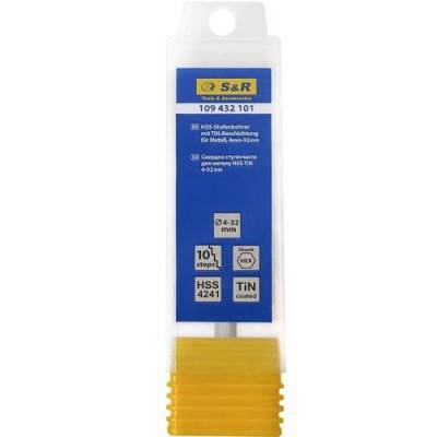 Будкрам купить Сверло ступенчатое S&R HSS-TiN 4-32 мм Сверло ступенчатое S&R HSS-TiN 4-32 мм 2