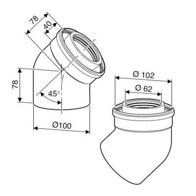 Будкрам купить Bosch Отвод коаксиальный FC-CE60-45 на 45° для конденсационных котлов Bosch Отвод коаксиальный FC-CE60-45 на 45° для конденсационных котлов 3