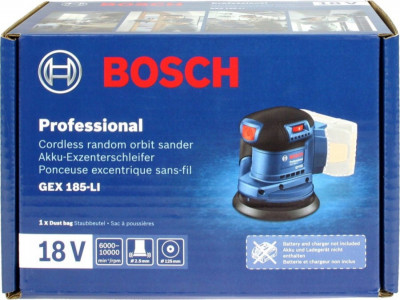 Будкрам купить Эксцентриковая шлифмашина аккумуляторная Bosch Professional GEX 185-LI, без акб Эксцентриковая шлифмашина аккумуляторная Bosch Professional GEX 185-LI, без акб 14