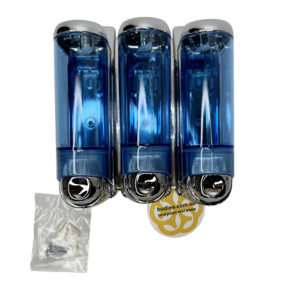 Будкрам купить Дозатор для мыла тройной 3х250 мл, настенный, синий кнопка хром Afacan Plastik Дозатор для мыла тройной 3х250 мл, настенный, синий кнопка хром Afacan Plastik 4