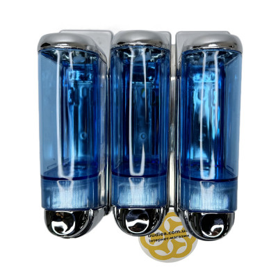 Будкрам купити Дозатор для мила потрійний 3х250 мл, настінний, синій хром кнопка Afacan Plastik