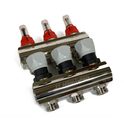 Будкрам купити Колекторна група з витратомірами та термостатичними клапанами, латунь, 1"×3/4" 3 контури Profactor