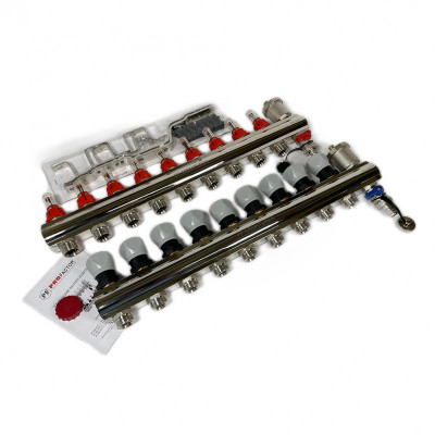 Будкрам купить Коллектор с расходомерами, термоклапанами с  кранами и воздухоотводчиками 1"×3/4" 9 контуров Profactor Коллектор с расходомерами, термоклапанами с  кранами и воздухоотводчиками 1"×3/4" 9 контуров Profactor 3