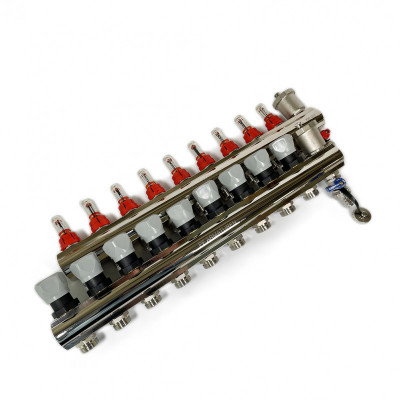 Будкрам купити Колектор з витратомірами, термоклапанами з кранами та відвідниками повітря 1"×3/4" 9 контурів Profactor