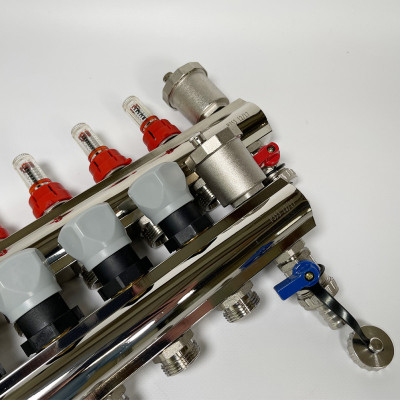 Будкрам купить Коллектор с расходомерами, термоклапанами с  кранами и воздухоотводчиками 1"×3/4" 9 контуров Profactor Коллектор с расходомерами, термоклапанами с  кранами и воздухоотводчиками 1"×3/4" 9 контуров Profactor 4