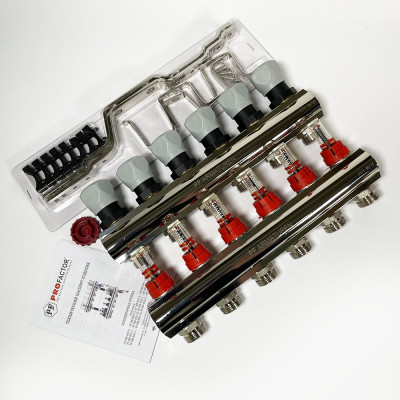 Будкрам купити Колекторна група з витратомірами та термостатичними клапанами, латунь, 1"×3/4" 6 контурів Profactor Колекторна група з витратомірами та термостатичними клапанами, латунь, 1"×3/4" 6 контурів Profactor 3