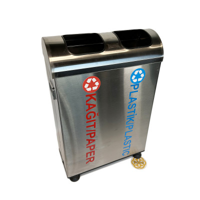 Будкрам купить Мусорный контейнер для сортировки бумаги и пластика 2х30Л, нержавеющая сталь, хром Efor