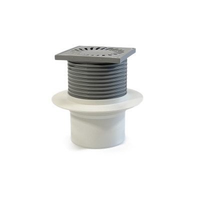 Будкрам купити Двокорпусний душовий трап NEPTUN 421 L 12.2х12.2 см, вертикальний вихід DN110, гідрозатвор, з ґратами із нержавіючої сталі Sanpreis