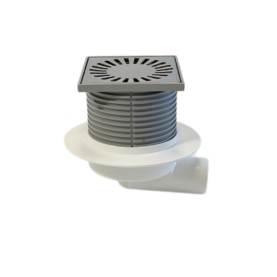 Будкрам купити Двокорпусний душовий трап NEPTUN 425 XL 12.2х12.2 см, горизонтальний вихід DN50, сухий затвор, з ґратами із нержавіючої сталі Sanpreis