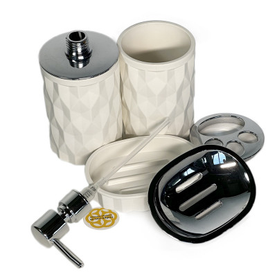 Будкрам купить Набор аксессуаров для ванной комнаты DIAMOND 5в1, белый OKYANUS Набор аксессуаров для ванной комнаты DIAMOND 5в1, белый OKYANUS 3