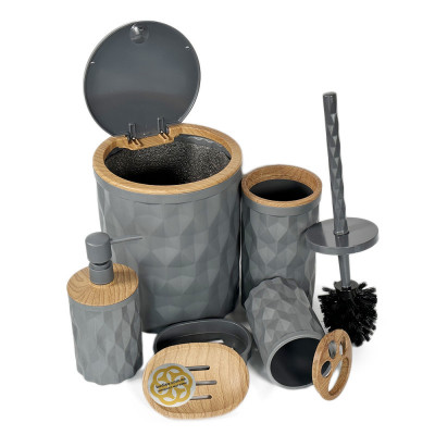 Будкрам купить Набор аксессуаров для ванной комнаты DIAMOND 5в1, антрацит OKYANUS Набор аксессуаров для ванной комнаты DIAMOND 5в1, антрацит OKYANUS 2