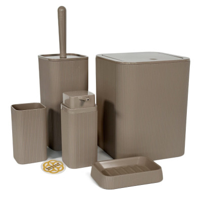 Будкрам купити Набір аксесуарів для ванної кімнати STELLA 5в1, коричневий OKYANUS Набір аксесуарів для ванної кімнати STELLA 5в1, коричневий OKYANUS 2