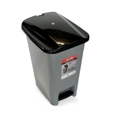 Будкрам купити Пластикове відро для сміття з педаллю 50 Л, прямокутне, сірий Afacan Plastik