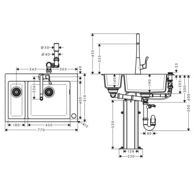 Будкрам купити Мийка кухонна C51-F635-04 на стільницю на дві чаші, 770x510, штучний камінь, колір графіт Hansgrohe Мийка кухонна C51-F635-04 на стільницю на дві чаші, 770x510, штучний камінь, колір графіт Hansgrohe 2