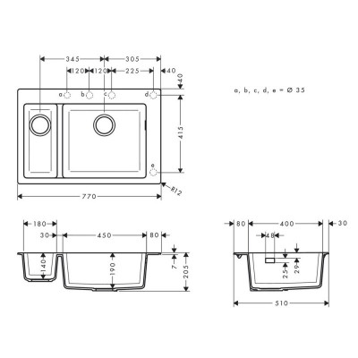 Будкрам купити Кухонна мийка S510-F635 на стільницю на дві чаші, 770х510, штучний камінь, колір графіт Hansgrohe Кухонна мийка S510-F635 на стільницю на дві чаші, 770х510, штучний камінь, колір графіт Hansgrohe 2