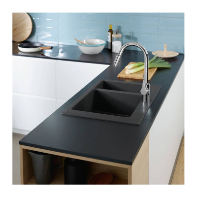 Будкрам купити Кухонна мийка S510-F635 на стільницю на дві чаші, 770х510, штучний камінь, колір графіт Hansgrohe Кухонна мийка S510-F635 на стільницю на дві чаші, 770х510, штучний камінь, колір графіт Hansgrohe 4