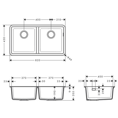 Будкрам купити Кухонна мийка S510-U770 під стільницю на дві чаші, 820х450, штучний камінь, колір графіт Hansgrohe Кухонна мийка S510-U770 під стільницю на дві чаші, 820х450, штучний камінь, колір графіт Hansgrohe 2