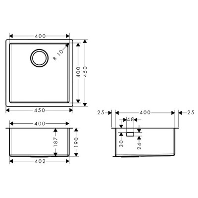 Будкрам купить Кухонная мойка S719-U400 под столешницу, 450х450, нержавеющая сталь  Hansgrohe Кухонная мойка S719-U400 под столешницу, 450х450, нержавеющая сталь  Hansgrohe 2