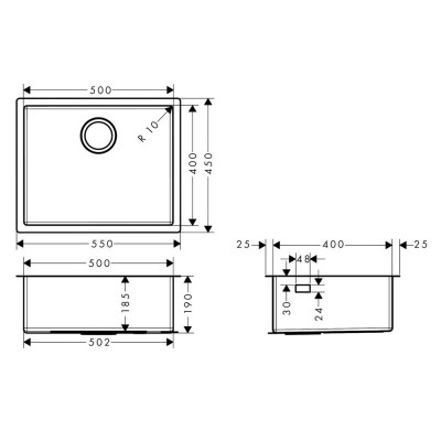 Будкрам купити Кухонна мийка S719-U500 під стільницю, 550х450, нержавіюча сталь Hansgrohe Кухонна мийка S719-U500 під стільницю, 550х450, нержавіюча сталь Hansgrohe 2