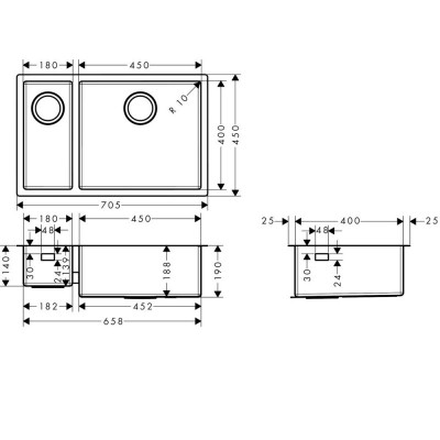 Будкрам купить Кухонная мойка S719-U655 под столешницу на две чаши, 705х450, нержавеющая сталь  Hansgrohe Кухонная мойка S719-U655 под столешницу на две чаши, 705х450, нержавеющая сталь  Hansgrohe 2