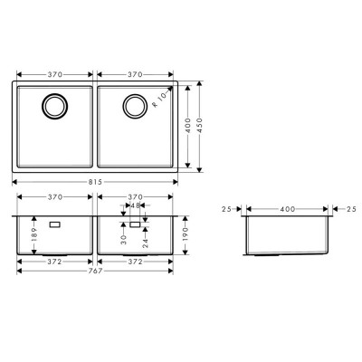 Будкрам купить Кухонная мойка S719-U755 под столешницу на две чаши, 815х450, нержавеющая сталь  Hansgrohe Кухонная мойка S719-U755 под столешницу на две чаши, 815х450, нержавеющая сталь  Hansgrohe 2