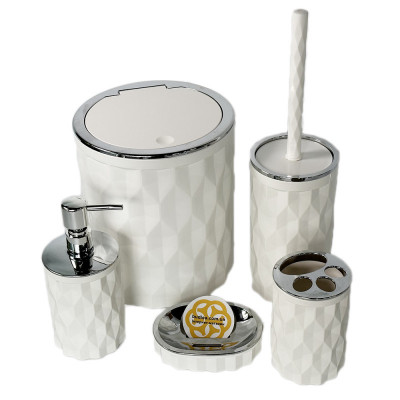 Будкрам купить Набор аксессуаров для ванной комнаты DIAMOND 5в1, белый OKYANUS Набор аксессуаров для ванной комнаты DIAMOND 5в1, белый OKYANUS 2