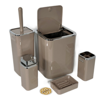 Будкрам купить Набор аксессуаров для ванной комнаты Kare 5в1, мокко OKYANUS Набор аксессуаров для ванной комнаты Kare 5в1, мокко OKYANUS 3