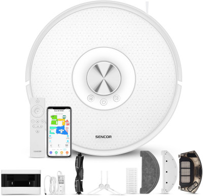 Будкрам купити Sencor Робот-пилосос, 400Вт, h=9,8см, вологе прибирання, конт пил -0,45л, вода -0,24л, НЕРА, білий