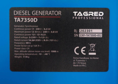 Будкрам купити Дизельний генератор TAGRED TA7350D Дизельний генератор TAGRED TA7350D 8