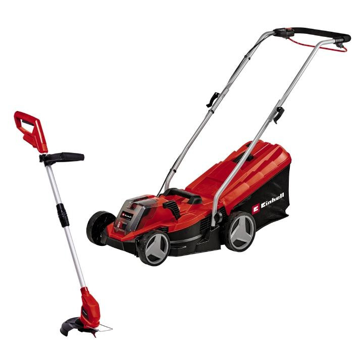 Будкрам купити Einhell Газонокосарка+тример акумуляторна GE-CM 18/33 Li Set, PXC 18В, 1х4Аг, 33см, 30л, (3413260+3411123)