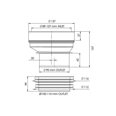Будкрам купити Ексцентрик для унітазу 20 мм, вихід Ø100/110 мм, пластик Sanpreis Ексцентрик для унітазу 20 мм, вихід Ø100/110 мм, пластик Sanpreis 2
