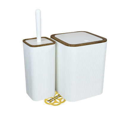 Будкрам купити Набір аксесуарів для ванної кімнати STELLA 5в1, білий з обідком дерево OKYANUS Набір аксесуарів для ванної кімнати STELLA 5в1, білий з обідком дерево OKYANUS 6