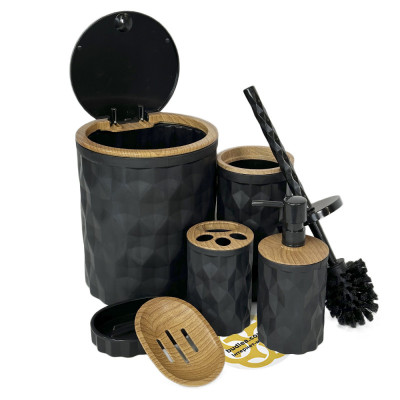 Будкрам купить Набор аксессуаров для ванной комнаты DIAMOND 5в1, черный OKYANUS Набор аксессуаров для ванной комнаты DIAMOND 5в1, черный OKYANUS 8