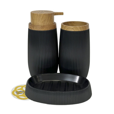 Будкрам купить Набор аксессуаров для ванной комнаты ROUND 5в1, круглый, черный, ободок дерево OKYANUS Набор аксессуаров для ванной комнаты ROUND 5в1, круглый, черный, ободок дерево OKYANUS 8