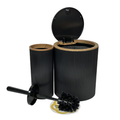 Будкрам купить Набор аксессуаров для ванной комнаты ROUND 5в1, круглый, черный, ободок дерево OKYANUS Набор аксессуаров для ванной комнаты ROUND 5в1, круглый, черный, ободок дерево OKYANUS 7