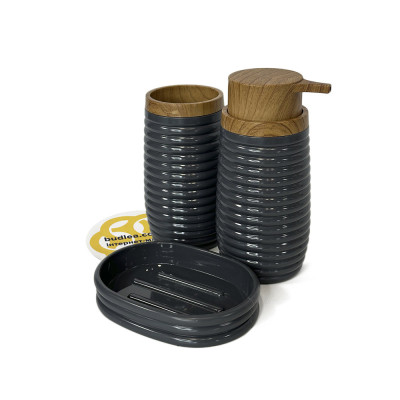 Будкрам купить Набор аксессуаров для ванной комнаты ELEGANCE 5в1, круглый, антрацит, ободок дерево OKYANUS Набор аксессуаров для ванной комнаты ELEGANCE 5в1, круглый, антрацит, ободок дерево OKYANUS 5