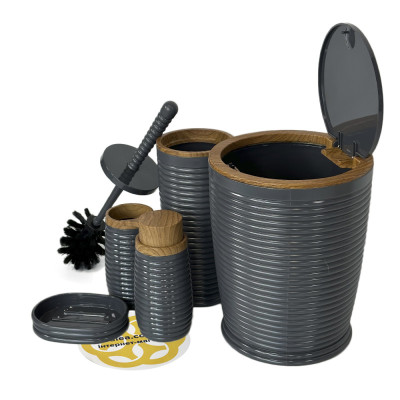 Будкрам купить Набор аксессуаров для ванной комнаты ELEGANCE 5в1, круглый, антрацит, ободок дерево OKYANUS Набор аксессуаров для ванной комнаты ELEGANCE 5в1, круглый, антрацит, ободок дерево OKYANUS 7