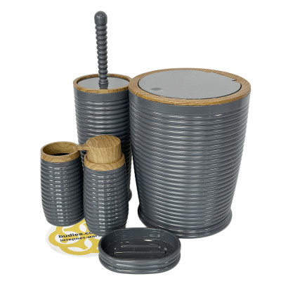 Будкрам купить Набор аксессуаров для ванной комнаты ELEGANCE 5в1, круглый, антрацит, ободок дерево OKYANUS