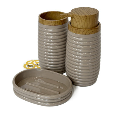 Будкрам купить Набор аксессуаров для ванной комнаты ELEGANCE 5в1, круглый, мокко, ободок дерево OKYANUS Набор аксессуаров для ванной комнаты ELEGANCE 5в1, круглый, мокко, ободок дерево OKYANUS 5