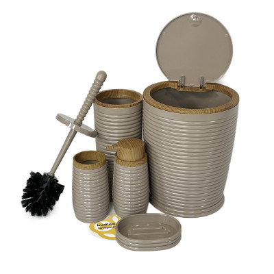 Будкрам купить Набор аксессуаров для ванной комнаты ELEGANCE 5в1, круглый, мокко, ободок дерево OKYANUS Набор аксессуаров для ванной комнаты ELEGANCE 5в1, круглый, мокко, ободок дерево OKYANUS 6