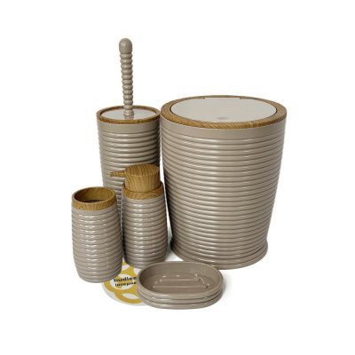 Будкрам купить Набор аксессуаров для ванной комнаты ELEGANCE 5в1, круглый, мокко, ободок дерево OKYANUS