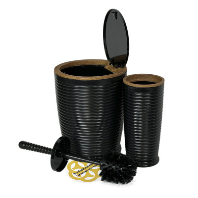 Будкрам купить Набор аксессуаров для ванной комнаты ELEGANCE 5в1, круглый, черный, ободок дерево OKYANUS Набор аксессуаров для ванной комнаты ELEGANCE 5в1, круглый, черный, ободок дерево OKYANUS 4