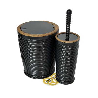 Будкрам купить Набор аксессуаров для ванной комнаты ELEGANCE 5в1, круглый, черный, ободок дерево OKYANUS Набор аксессуаров для ванной комнаты ELEGANCE 5в1, круглый, черный, ободок дерево OKYANUS 3