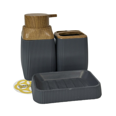 Будкрам купить Набор аксессуаров для ванной комнаты STRIPED 5в1, квадратный, антрацит, ободок дерево OKYANUS Набор аксессуаров для ванной комнаты STRIPED 5в1, квадратный, антрацит, ободок дерево OKYANUS 7