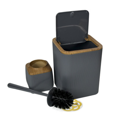 Будкрам купить Набор аксессуаров для ванной комнаты STRIPED 5в1, квадратный, антрацит, ободок дерево OKYANUS Набор аксессуаров для ванной комнаты STRIPED 5в1, квадратный, антрацит, ободок дерево OKYANUS 6