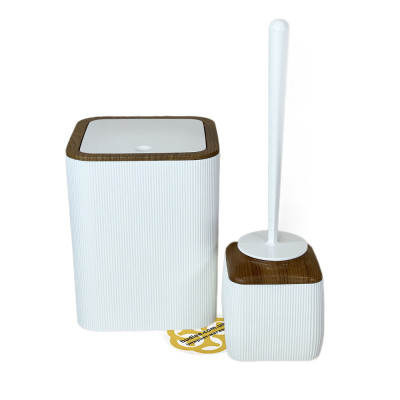 Будкрам купить Набор аксессуаров для ванной комнаты STRIPED 5в1, квадратный, белый, ободок дерево OKYANUS Набор аксессуаров для ванной комнаты STRIPED 5в1, квадратный, белый, ободок дерево OKYANUS 2