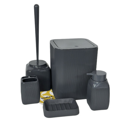 Будкрам купить Набор аксессуаров для ванной комнаты STRIPED 5в1, квадратный, антрацит OKYANUS