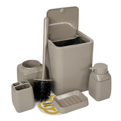 Будкрам купить Набор аксессуаров для ванной комнаты STRIPED 5в1, квадратный, мокко  OKYANUS Набор аксессуаров для ванной комнаты STRIPED 5в1, квадратный, мокко  OKYANUS 8