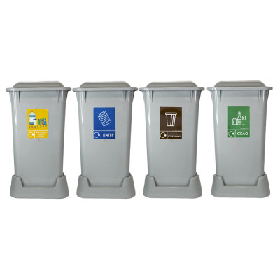 Будкрам купить Контейнеры для сортировки мусора, 4 бака х70Л, с крышкой, пластик, серый Afacan Plastik