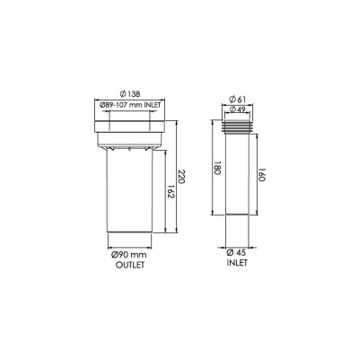 Будкрам купить Комплект патрубков Ø90х220+Ø45х180 мм для подвесного унитаза, черный Sanpreis Комплект патрубков Ø90х220+Ø45х180 мм для подвесного унитаза, черный Sanpreis 2
